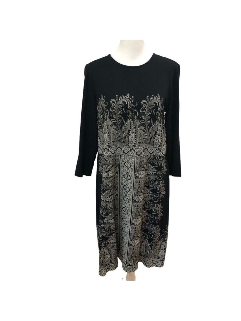 J Jill Wearever Collection black and gray knee length 3/4 sleeve dress. Size S